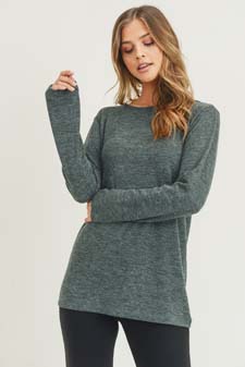 Women's Long Sleeve Back Detail Heather Knit Top style 3