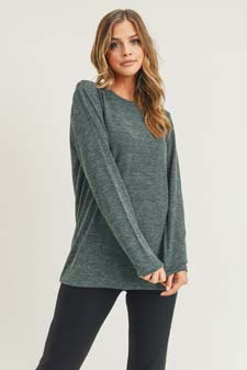 Women's Long Sleeve Back Detail Heather Knit Top style 4