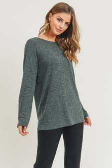 Women's Long Sleeve Back Detail Heather Knit Top style 5