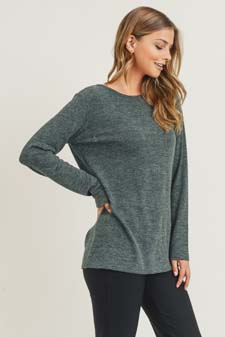 Women's Long Sleeve Back Detail Heather Knit Top style 6