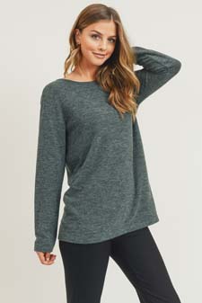 Women's Long Sleeve Back Detail Heather Knit Top style 7