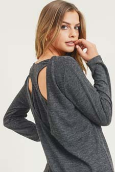 Women's Long Sleeve Back Detail Heather Knit Top style 2