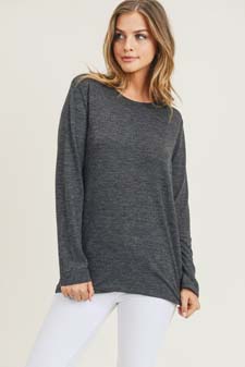 Women's Long Sleeve Back Detail Heather Knit Top style 3