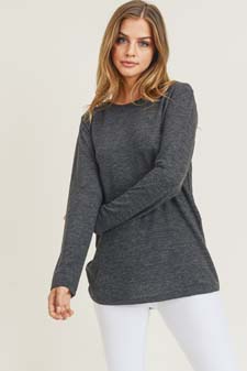 Women's Long Sleeve Back Detail Heather Knit Top style 4