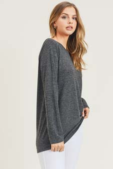 Women's Long Sleeve Back Detail Heather Knit Top style 5