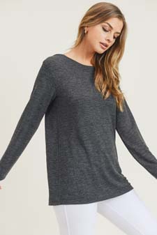 Women's Long Sleeve Back Detail Heather Knit Top style 6