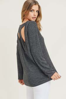 Women's Long Sleeve Back Detail Heather Knit Top style 7