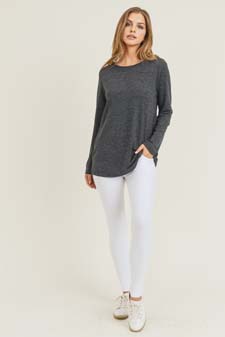 Women's Long Sleeve Back Detail Heather Knit Top style 8