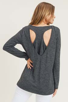 Women's Long Sleeve Back Detail Heather Knit Top