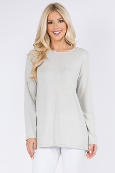 Women's Long Sleeve Back Detail Heather Knit Top style 2