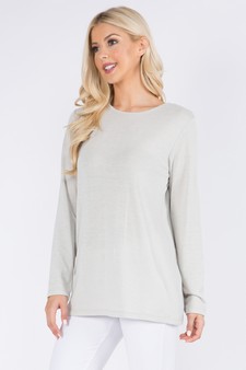 Women's Long Sleeve Back Detail Heather Knit Top style 3