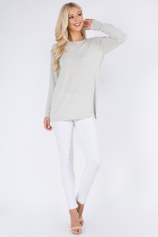 Women's Long Sleeve Back Detail Heather Knit Top style 4