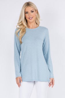 Women's Long Sleeve Back Detail Heather Knit Top style 2