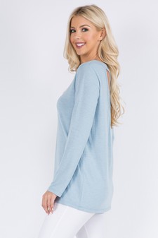 Women's Long Sleeve Back Detail Heather Knit Top style 3