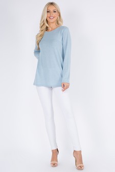 Women's Long Sleeve Back Detail Heather Knit Top style 4