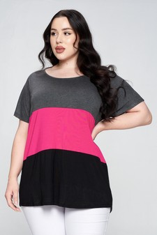 Women's Short Sleeve Colorblock Top - PLUS SIZE style 2