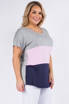 Women's Short Sleeve Colorblock Top - PLUS SIZE style 2