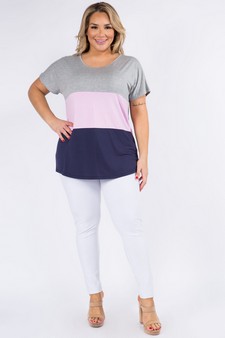 Women's Short Sleeve Colorblock Top - PLUS SIZE style 4
