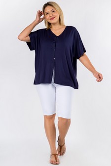 Women's Simple Button Up Short Sleeve Top style 4