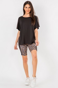 Women's Contrasting Leopard Printed Loungewear Set