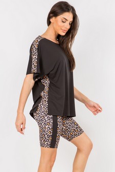 Women's Contrasting Leopard Printed Loungewear Set style 2