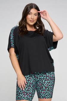 Women's Contrasting Leopard Printed Loungewear Top