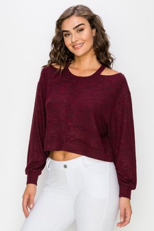 Women’s Soft Washed Off Shoulder Cropped Long Sleeve style 2