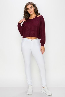 Women’s Soft Washed Off Shoulder Cropped Long Sleeve style 4