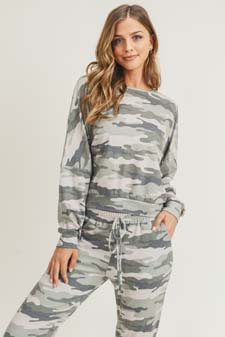Women's French Terry Vintage Camo Pullover Top