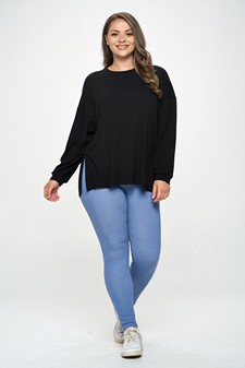 Women's Essential Relaxed Long Sleeve with Side Slits style 5