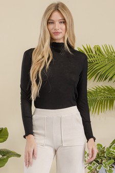 Ribbed Long Sleeve Top with Lettuce Trims