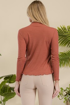 Ribbed Long Sleeve Top with Lettuce Trims style 3