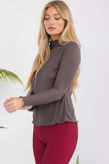 Ribbed Long Sleeve Top with Lettuce Trims style 2