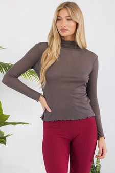 Ribbed Long Sleeve Top with Lettuce Trims style 4