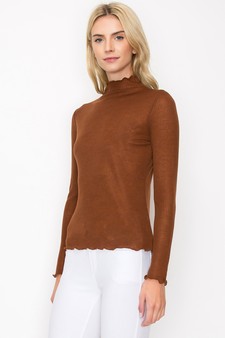 Ribbed Long Sleeve Top with Lettuce Trims style 2