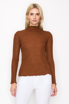Ribbed Long Sleeve Top with Lettuce Trims