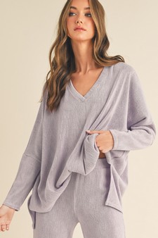 Women's V-Neck Loose Fit Comfy Knit Top style 2