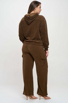 Women's Relaxed Ribbed Corduroy Hoodie and Cargo Pants Set style 3