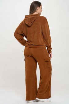 Women's Relaxed Ribbed Corduroy Hoodie and Cargo Pants Set style 2