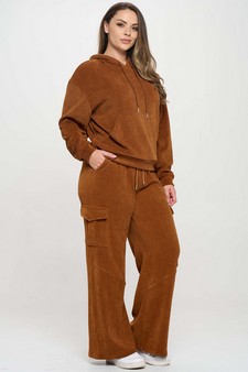 Women's Relaxed Ribbed Corduroy Hoodie and Cargo Pants Set style 3