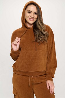 Women's Relaxed Ribbed Corduroy Hoodie and Cargo Pants Set style 4