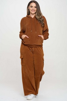 Women's Relaxed Ribbed Corduroy Hoodie and Cargo Pants Set style 5