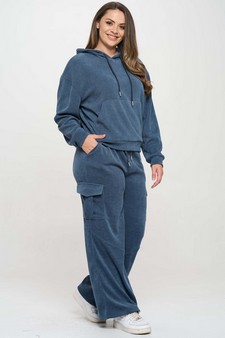 Women's Relaxed Ribbed Corduroy Hoodie and Cargo Pants Set style 3