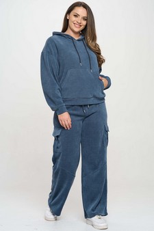 Women's Relaxed Ribbed Corduroy Hoodie and Cargo Pants Set style 5