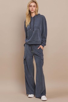 Women's Relaxed Ribbed Corduroy Hoodie and Cargo Pants Set style 5