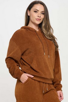 Women's Relaxed Ribbed Corduroy Hoodie - Plus Size style 3