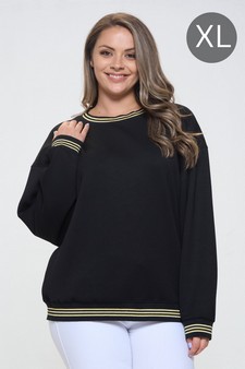 Women’s Striped Trim Crewneck Scuba Sweatshirt (XL only)