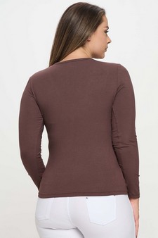 Women's Long Sleeve Ribbed V Neck Top with Buttons style 2