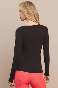 Long Sleeve Ribbed V Neck Top with Buttons style 3