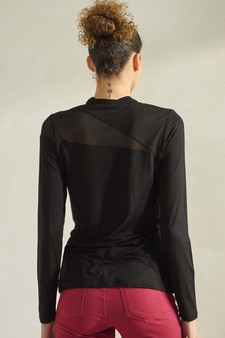 Women’s Mock Neck Mesh Panel Long Sleeve Top style 2